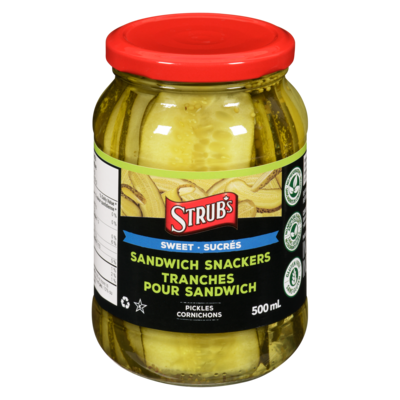 Strub’s Cornichons sucrés tranches pour sandwich 500 ml, 1,20 $/100ml