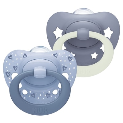 NUK Sucettes de nuit pour bébé First Choice classique, 0 à 6 mois, bleu, 2 pièces 1 ea, 2,58 $/1ch