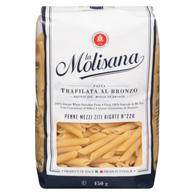 Molisana 100% Durum Wheat Semolina Pasta Penne Mezzi Ziti Rigate N°22a 450 g, $0.66/100g