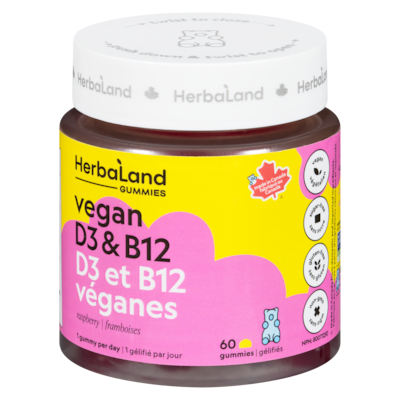 Herbaland Naturals Inc. Gummies Vegan D3 & B12 Raspberry 60 ea, $0.33/1ea