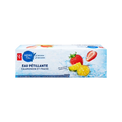 PC Menu Bleu Eau pétillante calamondin et fraise 12x355.0 ml, 0,13 $/100ml