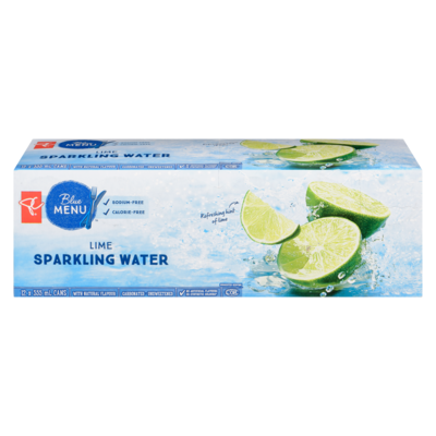 PC Blue Menu Sparkling Water Lime 12x355.0 ml, $0.13/100ml
