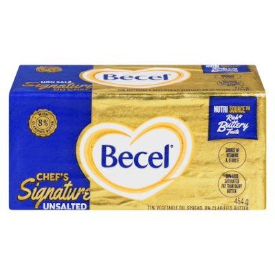 Becel 71% Vegetable Oil Spread, 8% Clarified Butter Chef's Signature Unsalted 454 g, $1.65/100g
