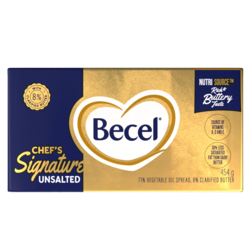 Becel 71% Vegetable Oil Spread, 8% Clarified Butter Chef's Signature Unsalted 454 g, $1.65/100g
