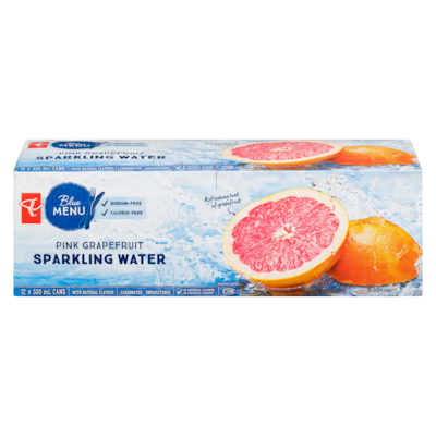 PC Blue Menu Sparkling Water Pink Grapefruit 12x355.0 ml, $0.16/100ml