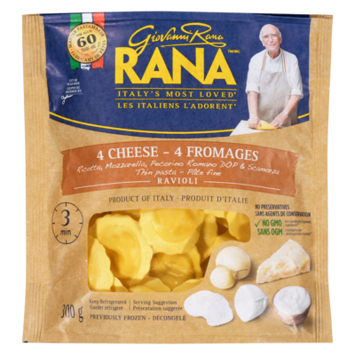 Giovanni Rana Pâte fine ravioli aux 4 fromages 300 g, 2,67 $/100g