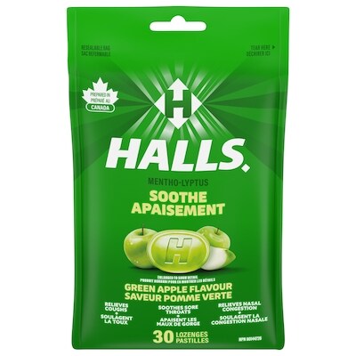 Halls Pastilles apaisantes pour la gorge, saveur pomme verte 30 ea, 0,15 $/1ch