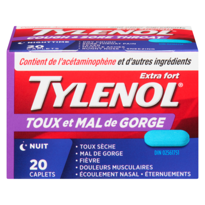 Tylenol Toux et mal de gorge extra fort nuit 20 ea, 0,72 $/1ch