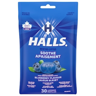 Halls Bleuet Apaisement des maux de gorge 30 ea, 0,15 $/1ch