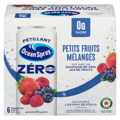 Ocean Spray Boisson pétillante petit fruits mélangés zéro sucre 6x340.0 ml, 0,42 $/100ml