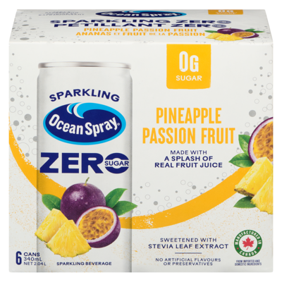 Ocean Spray Sparkling Beverage Pineapple Passion Fruit Zero Sugar 6x340.0 ml, $0.42/100ml