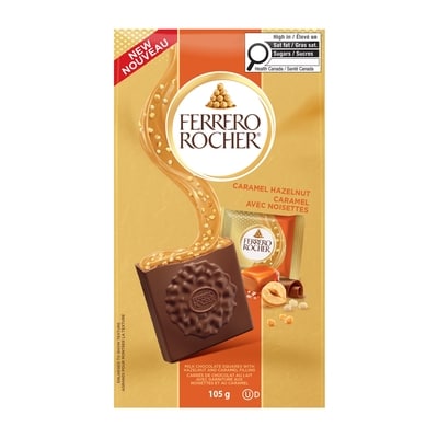 Ferrero Rocher Premium Hazelnut Caramel Milk chocolate squares, 10 Individually Wrapped Chocolates, Great for Sharing or Gifting 105 g, $9.04/100g