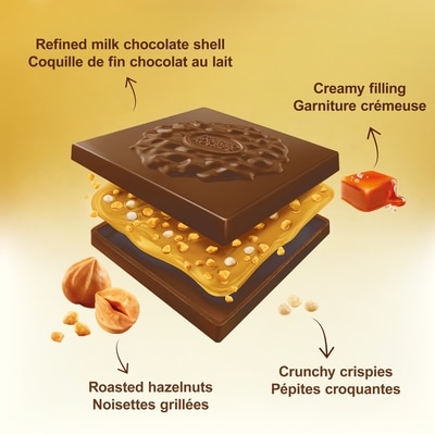 Premium Hazelnut Caramel Milk chocolate squares, 10 Individually Wrapped Chocolates, Great for Sharing or Gifting