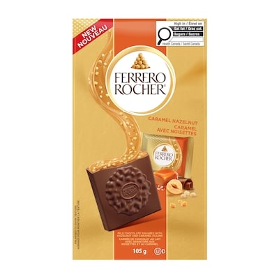 Ferrero Rocher Carrés de chocolat haut de gamme, Caramel aux noisettes, 10 carrés de chocolat emballés individuellement, parfaits à offrir ou à partager 105 g, 9,04 $/100g
