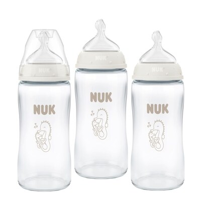 Nuk First Baby Bottle, 3+ M, 240 ml, Glass, Seahorse, 3PK 3 ea, $10.66/1ea