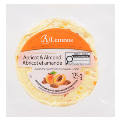  Produit de fromage à la crème abricot et amande 125 g, 3,03 $/100g