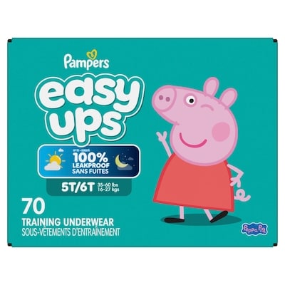 Pampers Sous-vêtements d’entraînement pour l’apprentissage de la propreté Easy Ups, taille 7 (5T6T), 70 unités 70 ea, 0,71 $/1ch