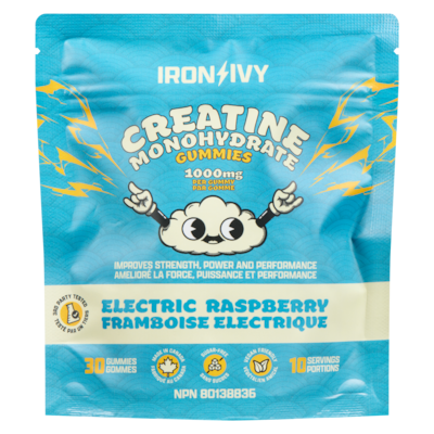 Iron Ivy Creatine monohydrate gummies framboise electrique 30 ea, 0,50 $/1ch