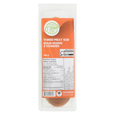 O'Frais Three-Meat Sub Sandwich 185 g, $2.70/100g