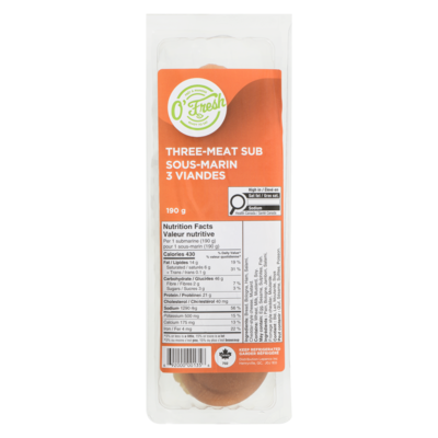 O'Frais Three-Meat Sub Sandwich 185 g, $2.70/100g