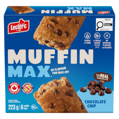 Leclerc Muffin Bars Chocolate Chip 223 g, $1.92/100g