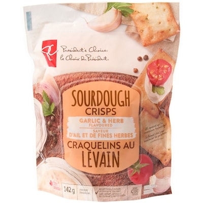 President's Choice Garlic and Herb Flavoured Sourdough Crisps 142 g, $1.89/100g