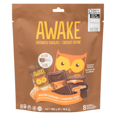 Awake Chocolat noir caféiné au caramel salé, paquet de 8 108 g, 5,36 $/100g