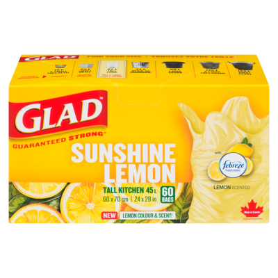 Glad Bags Sunshine Lemon Tall Kitchen 45 L Lemon Scented 60 ea, $0.25/1ea