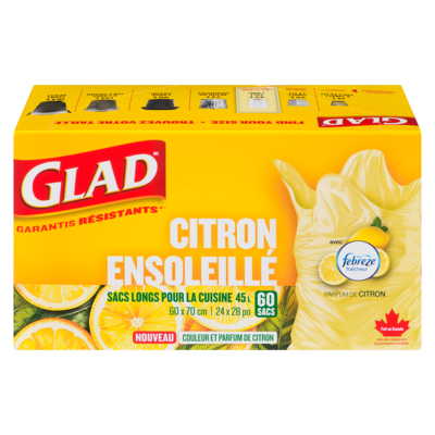 Glad Sacs citron ensoleillé sacs longs pour la cuisine 45 l parfum de citron 60 ea, 0,25 $/1ch