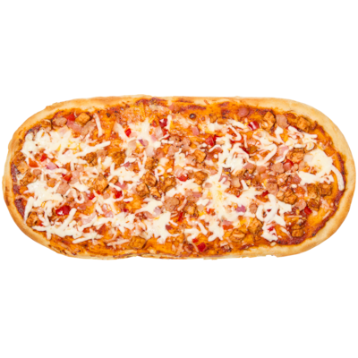 Pizza au poulet BBQ au miel piquant sur pain plat