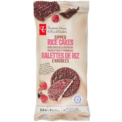 President's Choice Dark Chocolate and Raspberry Dipped Rice Cakes 64 g, $3.11/100g
