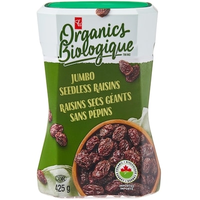 PC Organics Organics Jumbo Seedless Raisins 425 g, $1.88/100g