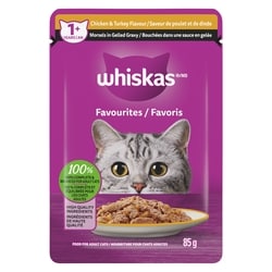 Whiskas FAVOURITES Adult Wet Cat Food Morsels in Gelled Gravy Chicken & Turkey Flavour 85 g, $1.16/100g