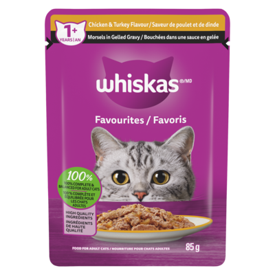 Whiskas Wet Cat Food Pouch, Chicken and Turkey Morsels in Gelled Gravy 85 g, $1.16/100g