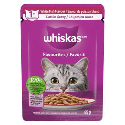 Whiskas Pochette de nourriture pour chat, coupes en sauce, saveur de poisson blanc 85 g, 1,05 $/100g