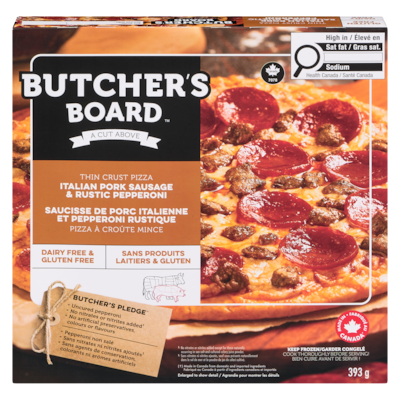 Daiya Thin Crust Pizza Italian Pork Sausage & Rustic Pepperoni 375 g, $3.46/100g