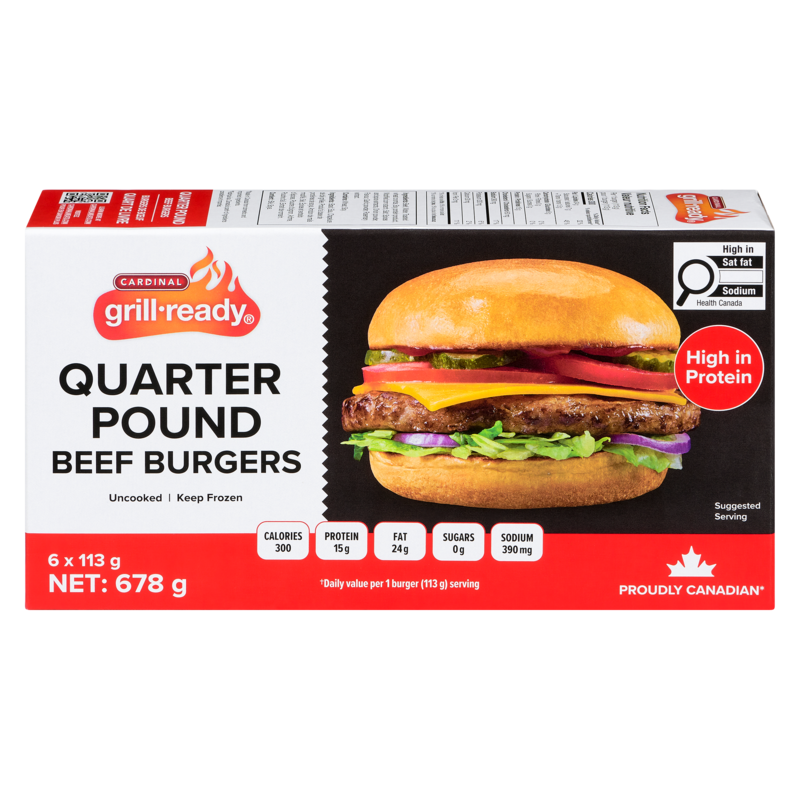 Cardinal Beef Burgers Quarter Pound - 678 g | Zehrs
