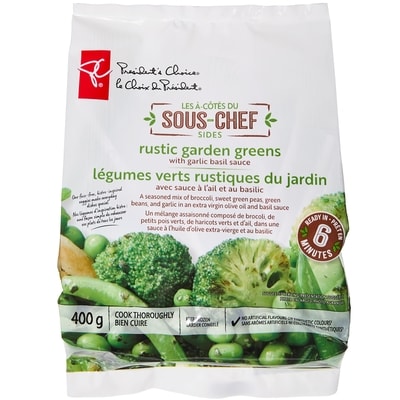 President's Choice Sous-Chef Sides Rustic Garden Greens with Garlic Basil Sauce 400 g, $1.25/100g