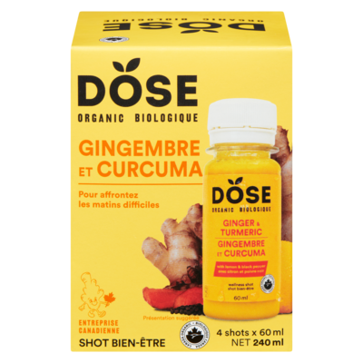 Dose Shot bien-être gingembre et curcuma biologique 240 ml, 6,25 $/100ml