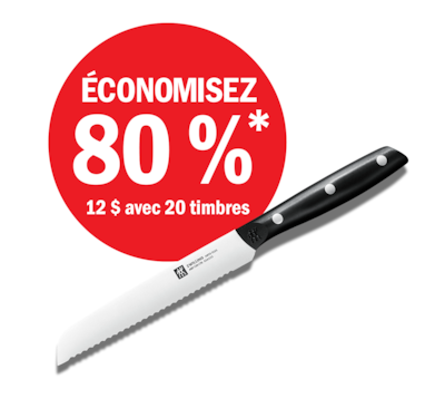  Couteau universel – 12 $ avec 20 timbres 1 ea, 60,00 $/1ch