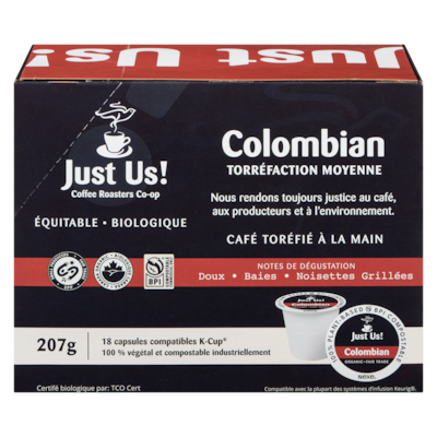 Just Us Café toréfié à la main colombian torréfaction moyenne biologique 11.5 g, 217,30 $/100g