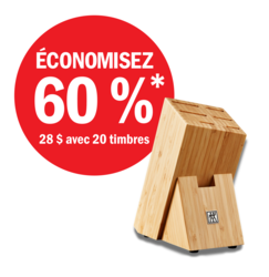 Bloc de couteaux – 28 $ avec 20 timbres