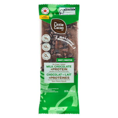 The Little Cacao Milk Chocolate +Protein Mint 70 g, $12.13/100g