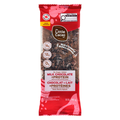The Little Cacao Milk Chocolate +Protein With Cocoa Nibs And Fleur De Sel 70 g, $12.13/100g