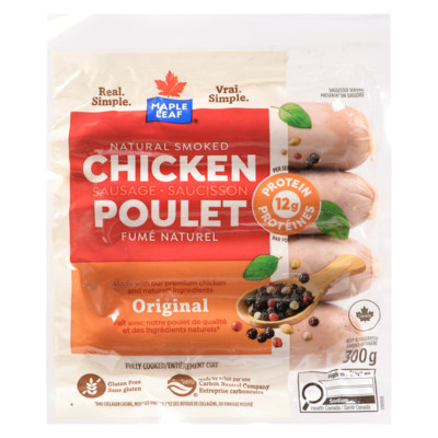 Maple Leaf Natural Smoked Chicken Sausage Original 300 g, $2.83/100g