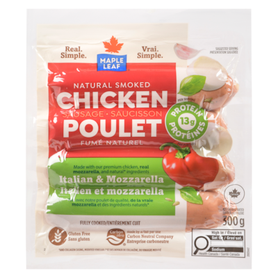 Maple Leaf Natural Smoked Chicken Sausage Italian & Mozzarella 300 g, $2.83/100g
