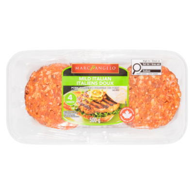 Marc Angelo Burgers de porc italiens doux, paquet de 4 500 g, 1,40 $/100g