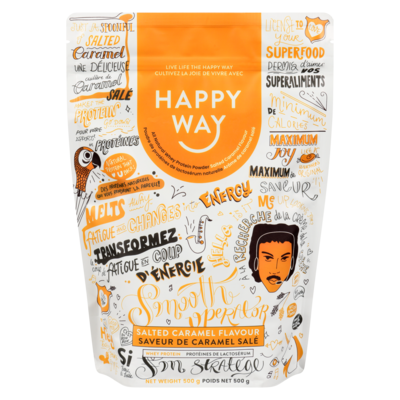 Happy Way All Natural Whey Protein Powder Salted Caramel Flavour 500 g, $10.00/100g