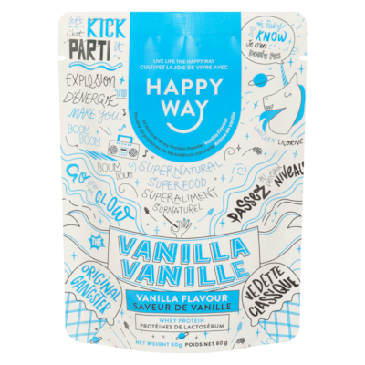 Happy Way All Natural Whey Protein Powder Vanilla Flavour 60 g, $20.82/100g