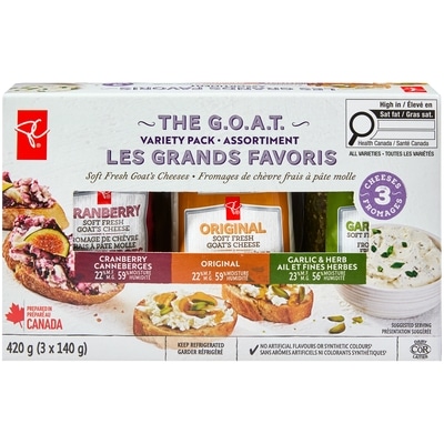 President's Choice THE G.O.A.T. Soft Fresh Goat's Cheeses Variety Pack 420 g, $2.86/100g